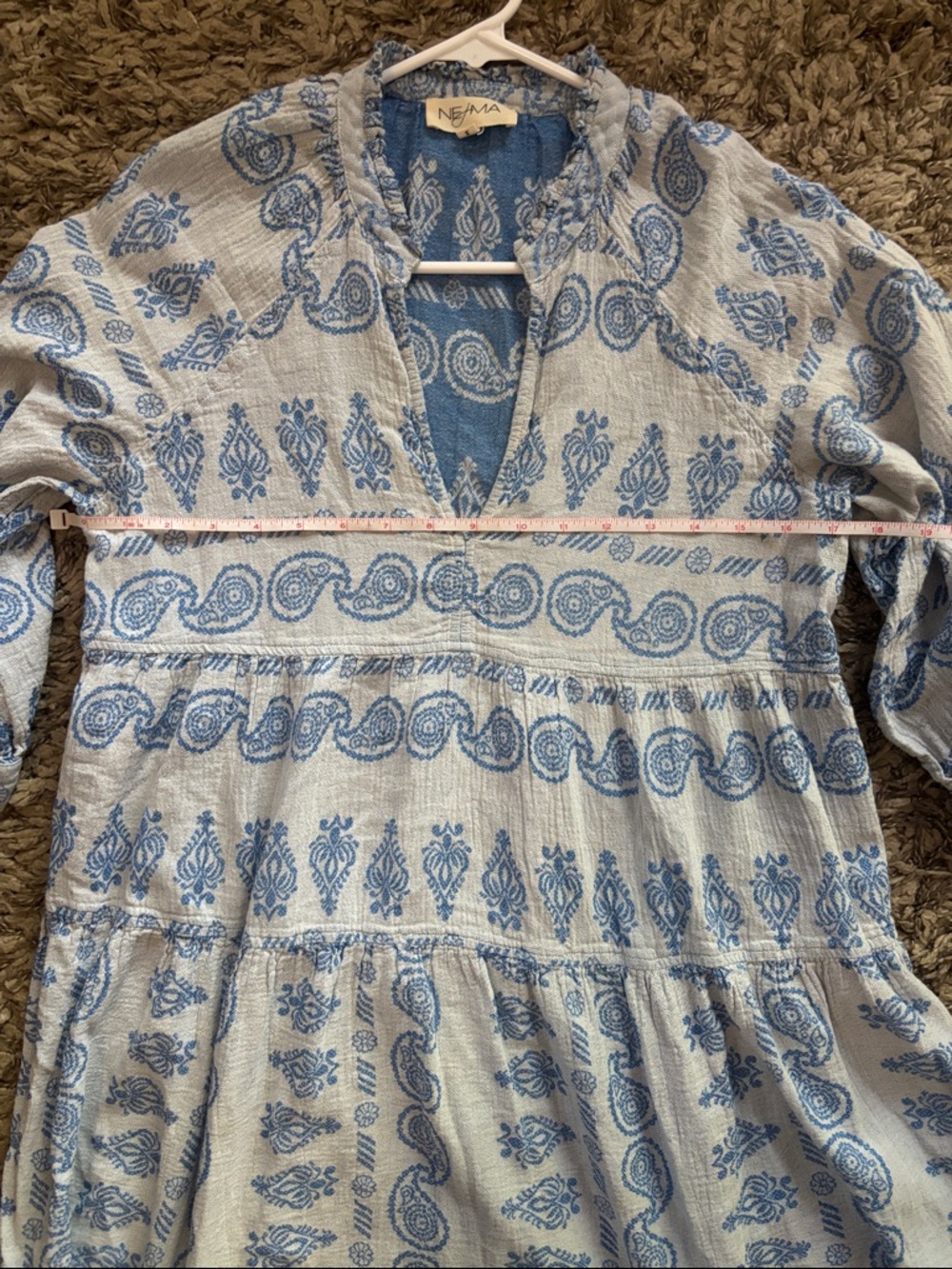 NEjMA Blue Paisley V-Neck 100% cotton Mini Dress - Picture 10 of 11